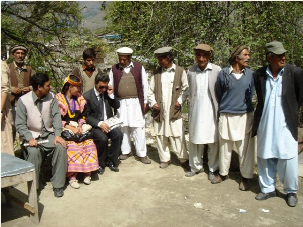 Representatives of the Kalash community talking to the media 