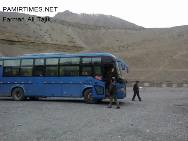 Sost: The first bus from China reached Sost today. Photo: Farman Ali Tajik