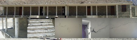 A combination of photographs depicting the deplorable condition of the newly constructed school building in Hussaini village of Gojal Valley, upper Hunza 