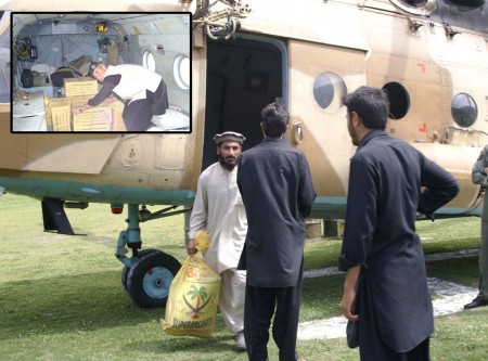 Choppers carrying ballot boxes reached Chitral today. Photo: Gul Hammad Farooqi