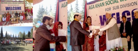 Speaker GBLA distributing gifts among the newly married couples at Shah Karim Hostel, Gilgit