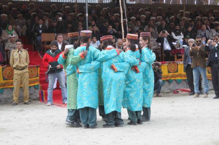 Students of Al-Amyn Model School, Gulmit, perform Seeni-Sai, a Wakhi folk song. Photo: Mueez Shah 