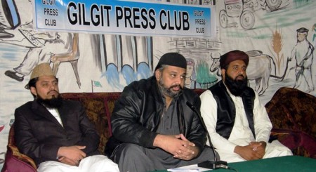 Leaders of the Sunni Ittehad Council addressing a press conference in Gilgit. Photo: Mon Digital 