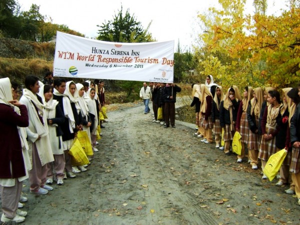 Students attending a walk in Karimabad, Hunza Valley 