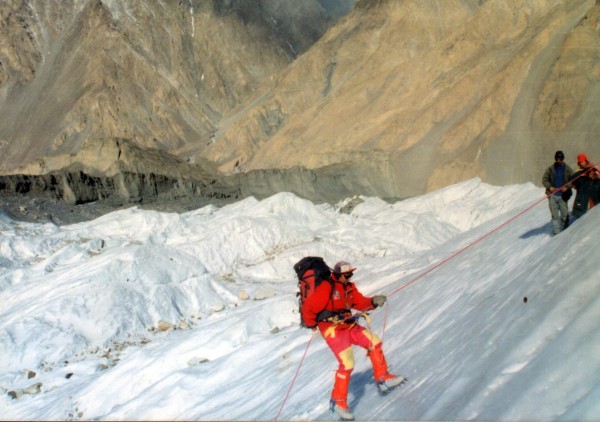 Rajab Shah practicing ice climbing 